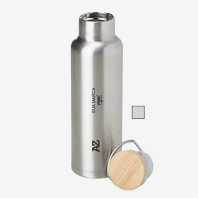Garrafa Térmica Inox Tampa Bambu 600ml